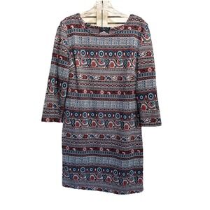 Angie Black/Rust/Teal Paisley Sweater Dress‎ 3/4 Sleeve Size Medium Round